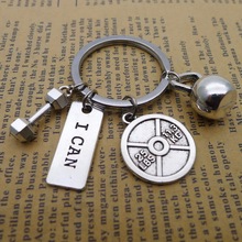 pp新款   合金杠铃字母牌 钥匙扣吊坠古银色饰品配件