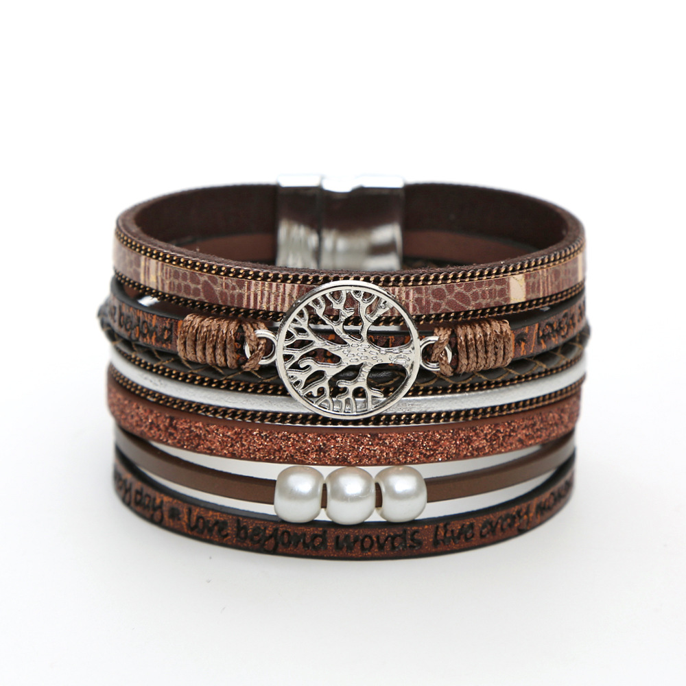 Damen Perlen Armband Mit Magnetverschluss Aus Leder_voghion.com