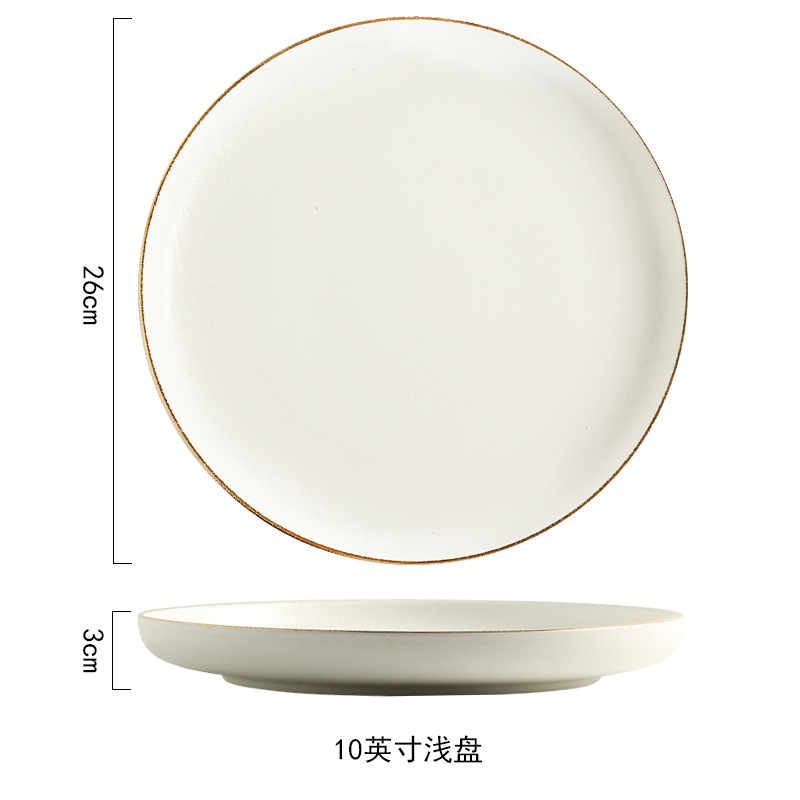 Nordic ins Borde de Oro vajilla creativa Placa de porcelana blanca de oro Punto de pulverización placa de cerámica Occidental plato de carne plato de aperitivos