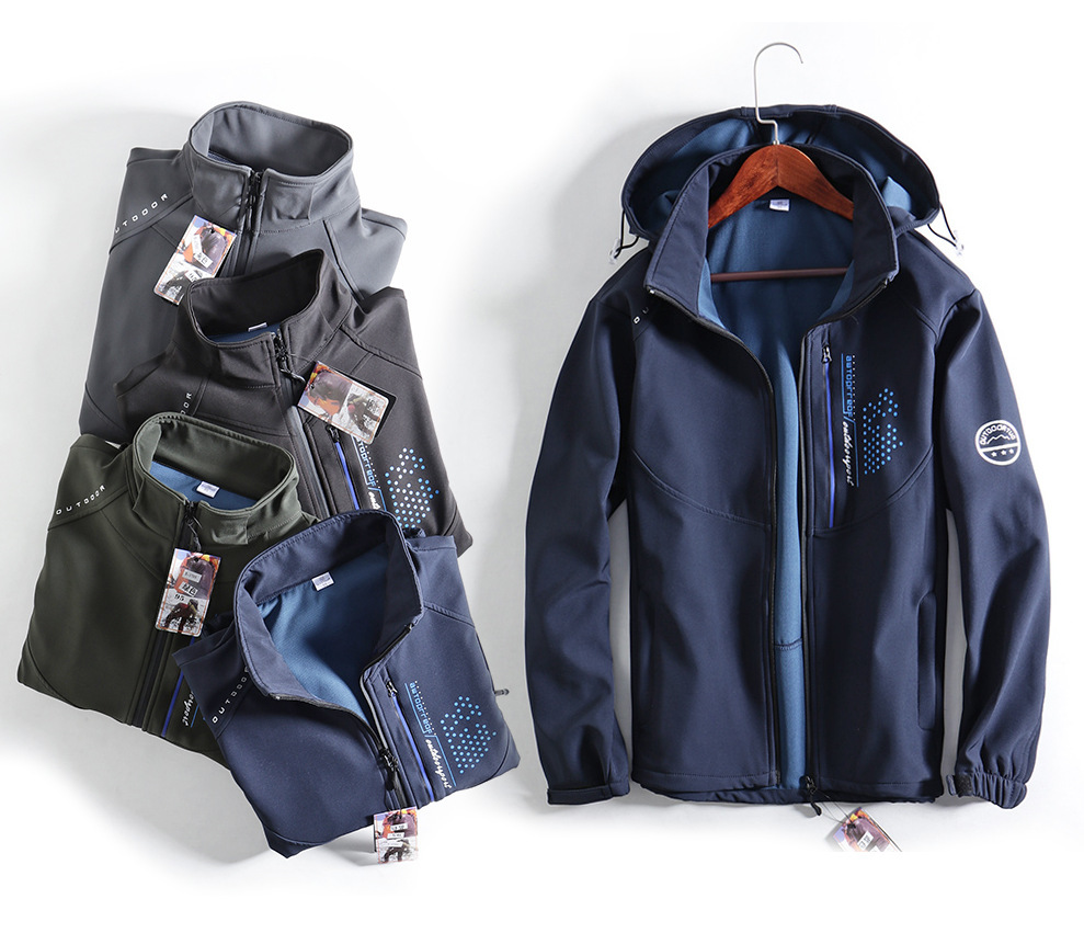 户外运动款软壳衣夹克 防风防晒透气连帽运动开衫外套上衣男装潮