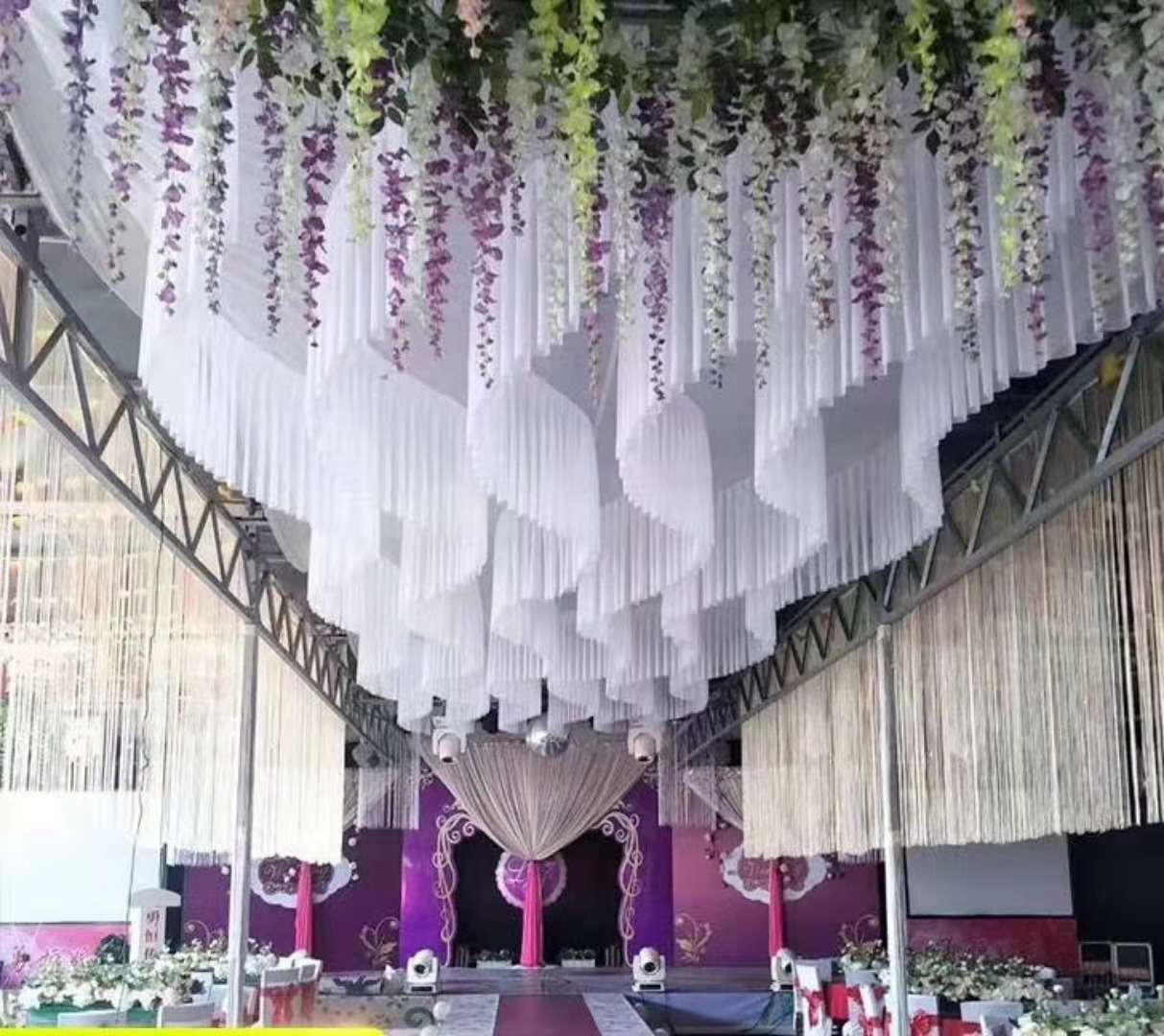 新款婚庆道具背景纱幔S型吊顶纱幔顶部装饰波浪纱幔下垂布纱幔-阿里巴巴