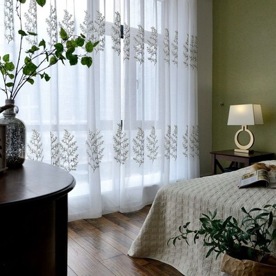 2019新款 松樹毛巾繡白色繡花紗簾 窗簾紗成品定制 客廳 壹件代發