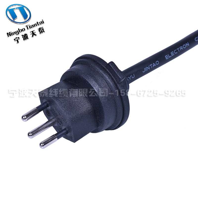 两芯插头电源线 瑞士瑞典 三芯PVC   圆插针 0.75平方纯铜