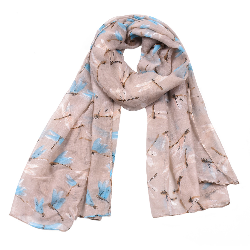 Foulard en gaze balinaise unisexe pour femme, écharpe de plage d'été, d'automne, mode, imprimé libellule, cape de protection solaire_voghion.com