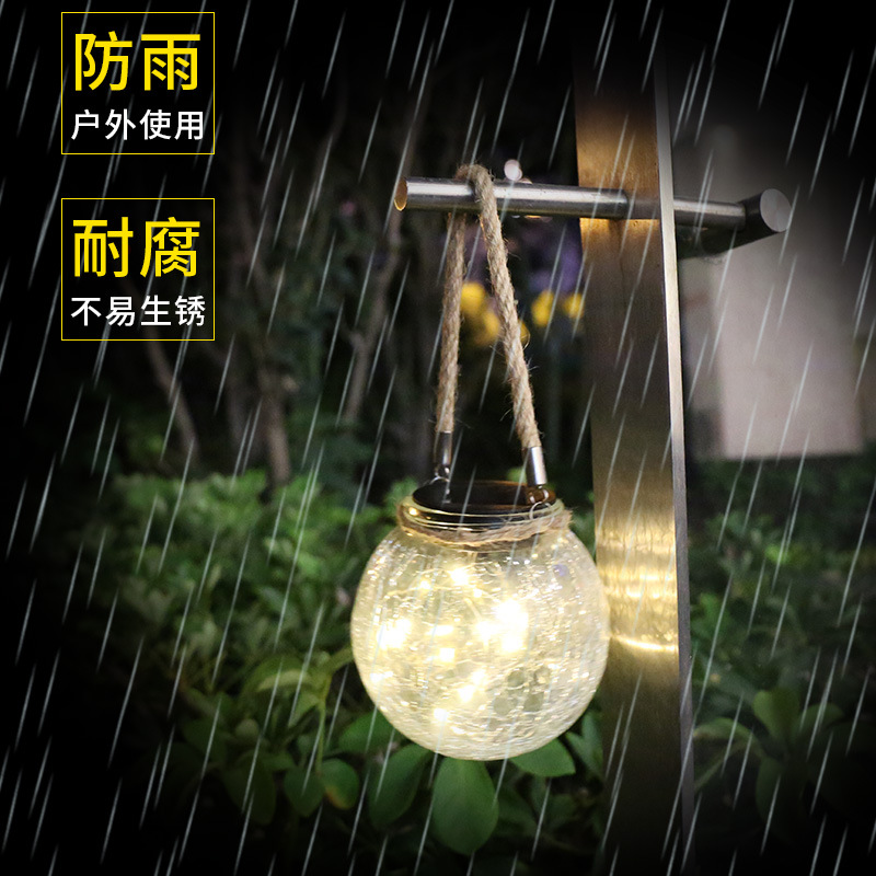 亚马逊跨境LED太阳能灯创意碎玻璃吊灯户外灯花园地摊圣诞装饰灯