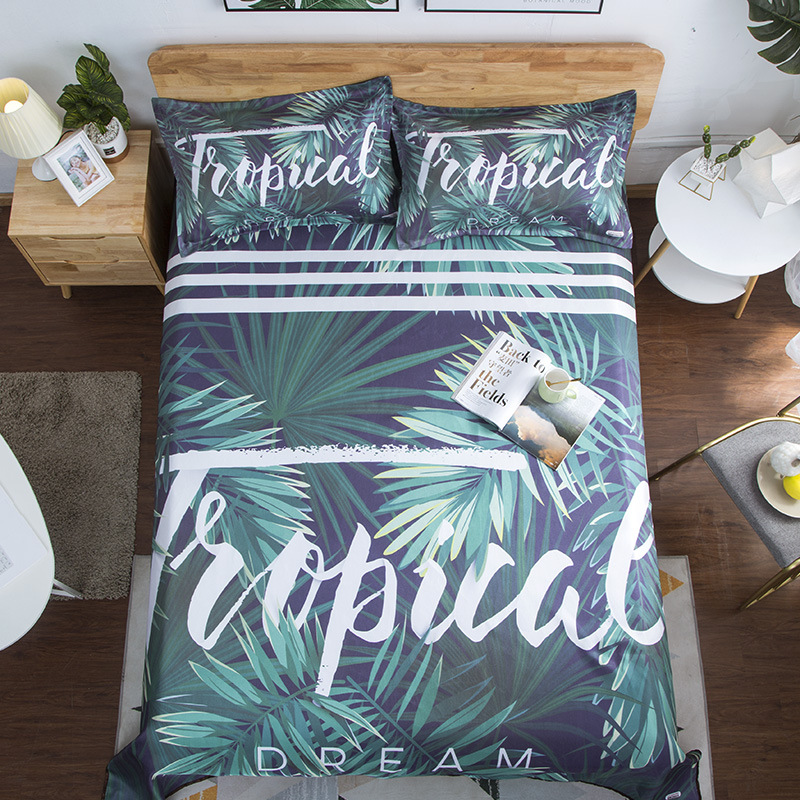 热带雨林风印花冰丝床单夏季冰凉丝滑单人1.5m床品三件套一件代发