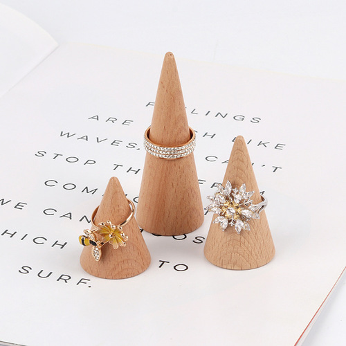 Solid wood cone ring holder cone ring stand beech wood jewelry stand ring display props ring stand set