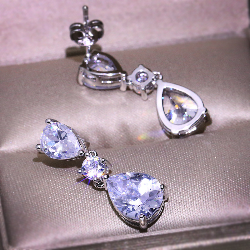 1 Paire Brillant Les Gouttelettes D'eau Placage Incruster Le Cuivre Zircon Boucles D'oreilles display picture 5