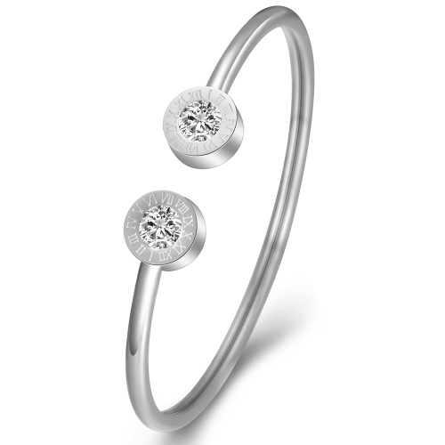 Manufacturer wholesale European and American titanium steel Roman numeral bracelet opening adjustment women's stainless steel bracelet C-shaped diamond bracelet