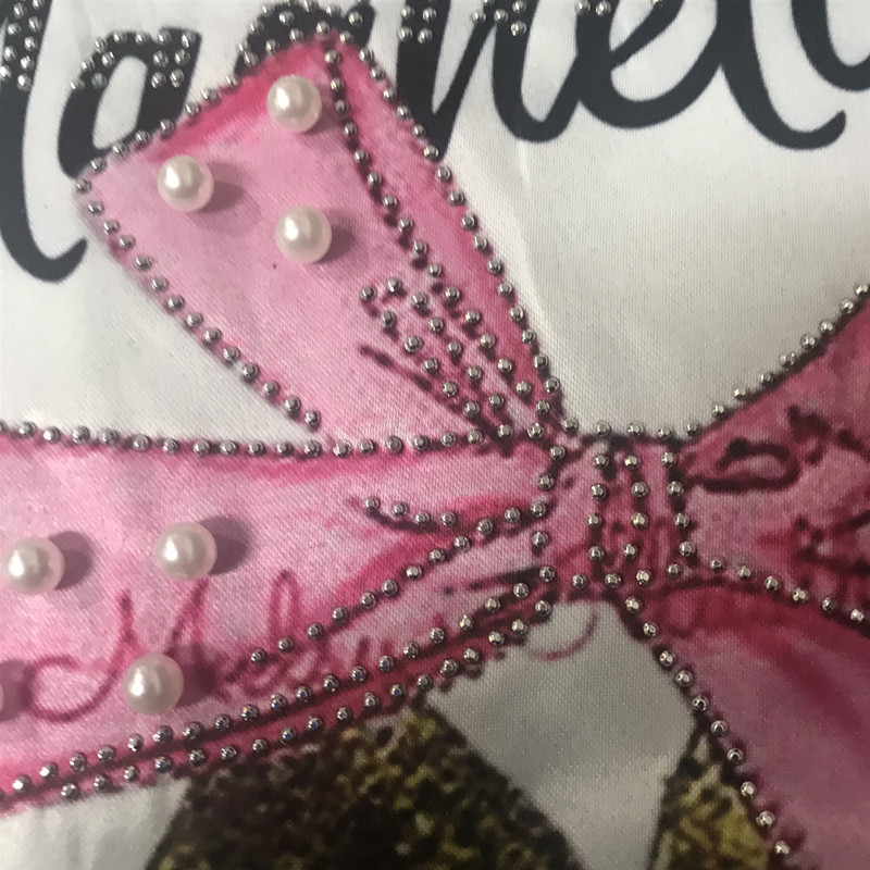 Three-dimensional Hand-stitched Digital Printing Rhinestone Beaded Pink Bow High-heeled Cloth Patch display picture 5