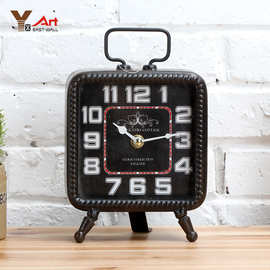 欧美黑色方形座钟客厅创意时钟表简约现代个性家用静音电子石英钟