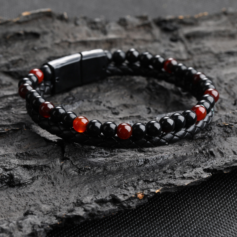 1 Piece Fashion Round Pu Leather Alloy Beaded Plating Women's Bracelets display picture 5