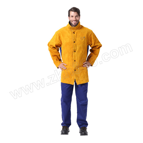 金黄色皮配蓝色阻燃背布焊接服AP/友盟3060L