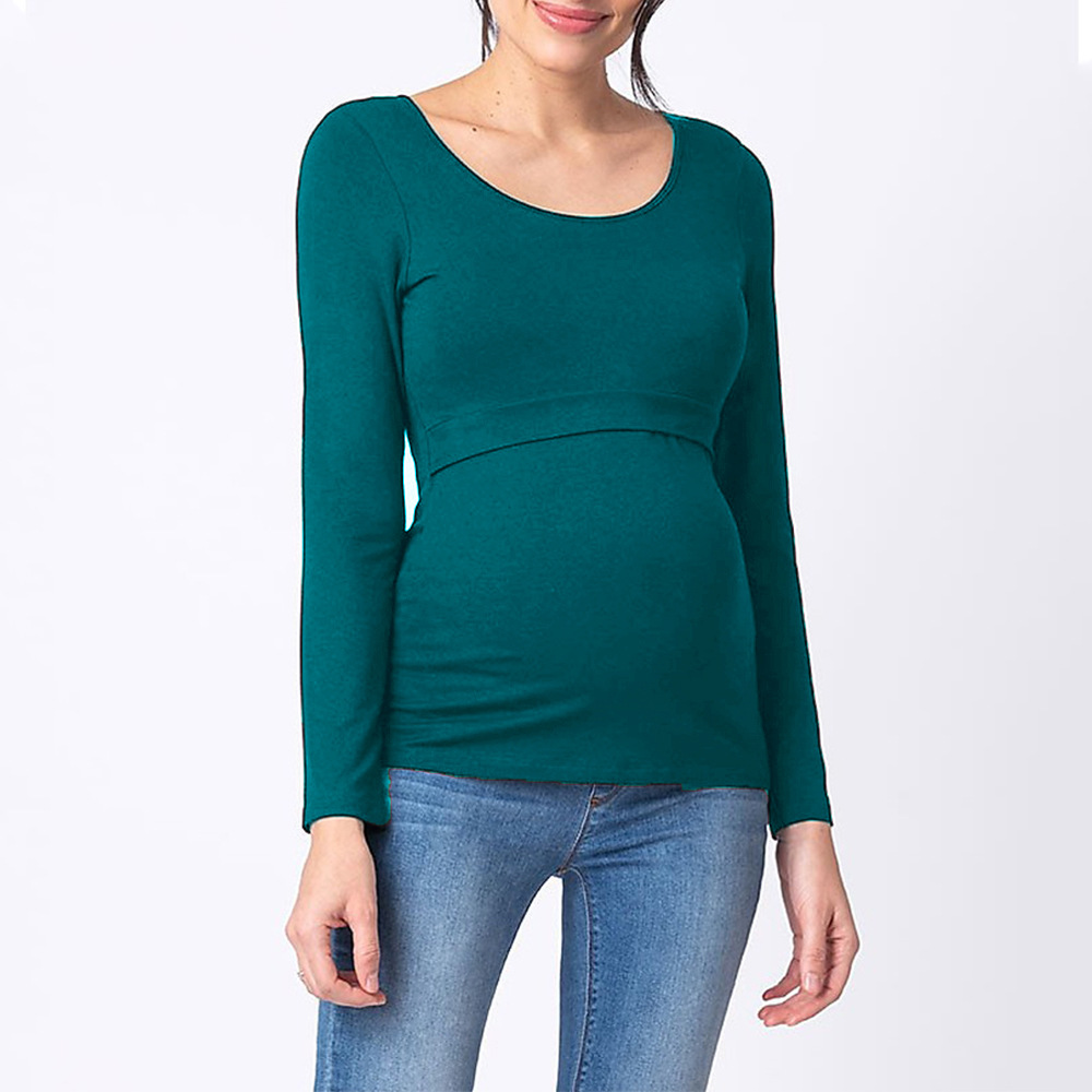 Long Sleeve Round Neck Solid Color Breastfeeding Maternity Wear NSHYF116737