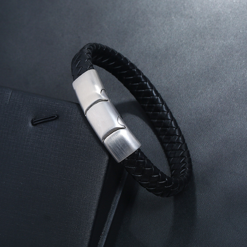 Creative steel color stainless steel menu0027s leather bracelet magnetic titanium steel jewelry