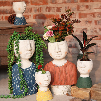 ins happiness Home Art Portrait Sculpture Flower pot Floral organ balcony Garden decorate Dried flowers Plug vase Decoration