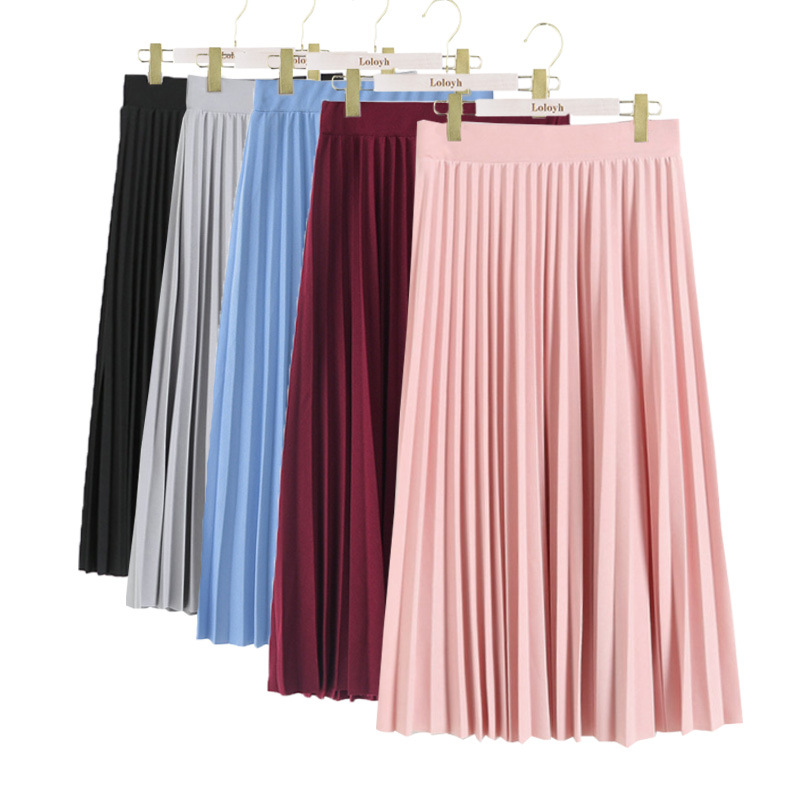 Elastic High Waist Chiffon Mid-Length Pleated Skirt - Skirts - Uniqistic.com