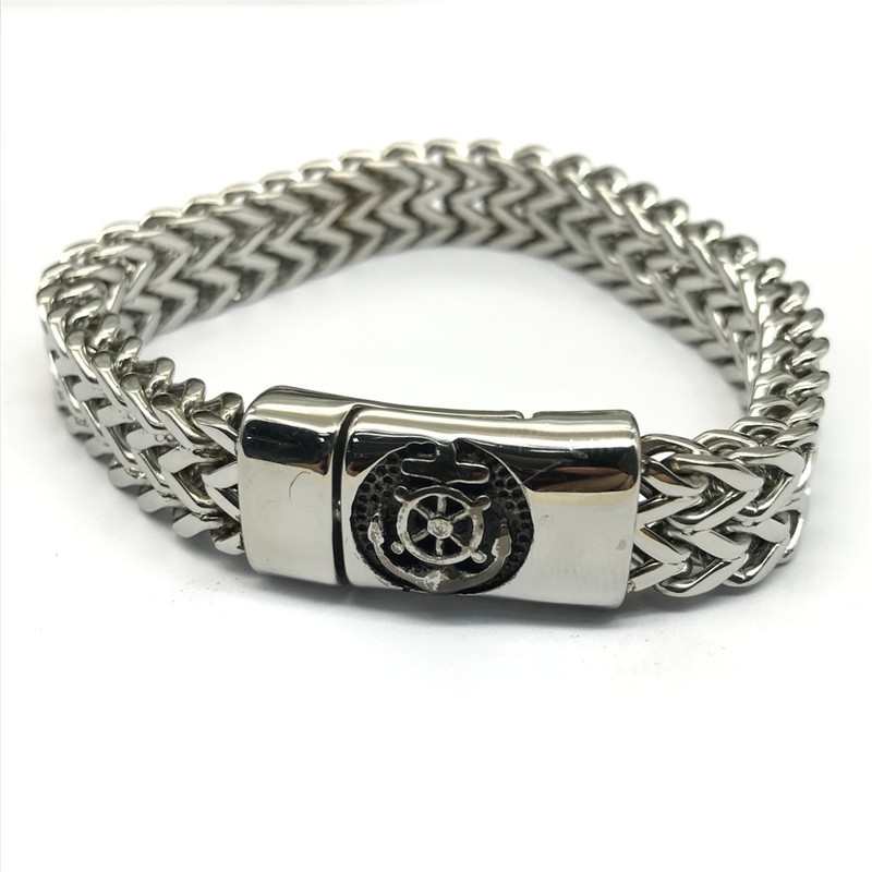 Vintage Leather Men's Square Chain Magnetic Buckle Bracelet Korean Fashion Leather Anchor Personalized Aggressive Bracelet Vintage Leather Men's Square Chain Magnetic Buckle Bracelet Korean Fashion Leather Anchor Personalized Aggressive Bracelet