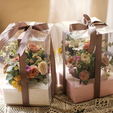 情人节花盒鲜花礼盒包装盒透明pvc插花盒抱抱桶玫瑰花盒手提花盒