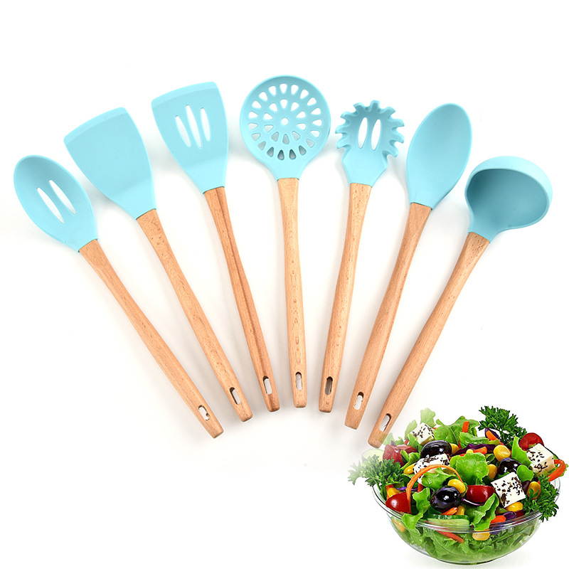 硅胶木柄厨具套装 食物夹打蛋器开瓶器家用锅铲厨房烹饪勺铲