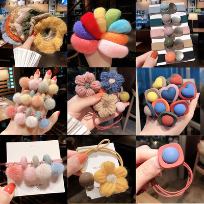 网红头绳女ins韩国发圈头饰可爱毛球球扎发高弹皮筋地摊发饰品厂