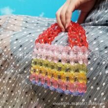 DIY手工编织七彩女式手提包韩版串珠彩虹手机包包简约百搭手提包