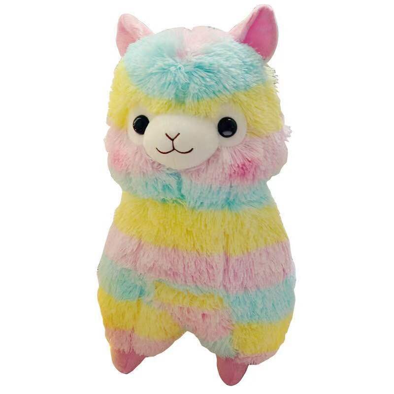 Venta al por mayor animal lindo Arco Iris alpaca muñeca de peluche juguete colorido hierba barro caballo agarrar máquina trapo muñeca