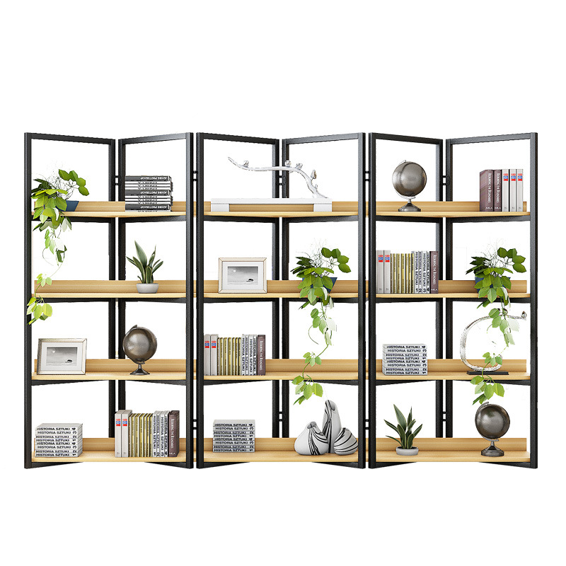 新款创意铁艺扇形书架客厅展示架书柜组合中式隔断屏风置物架