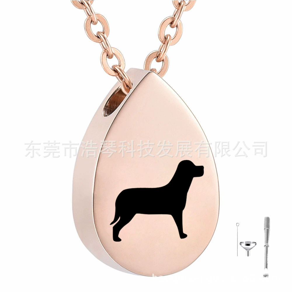 Титана стали капли-образный собака пекла шкатулка кулон памятные ПЭТ пепел ожерелье моды персонализированные флакон духов