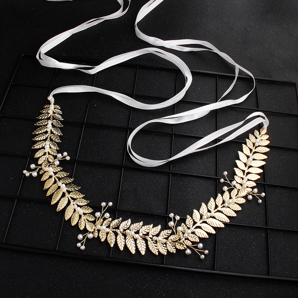 Wedding Girdle Handmade Pearl Golden Leaf Wedding Accessories display picture 4