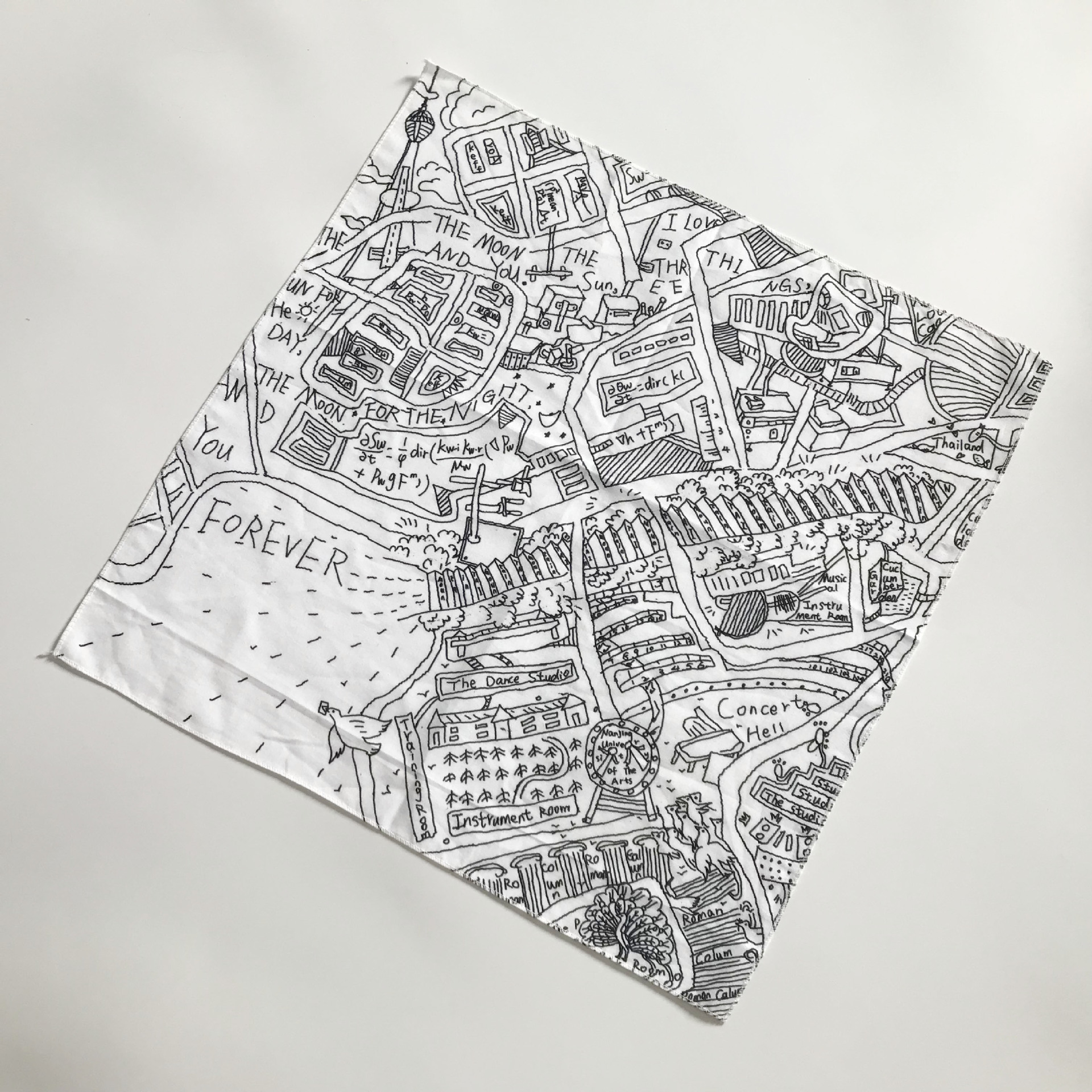 工廠定做戶外運動頭巾救援應急包紮手巾騎行面巾黑白地圖印花方巾