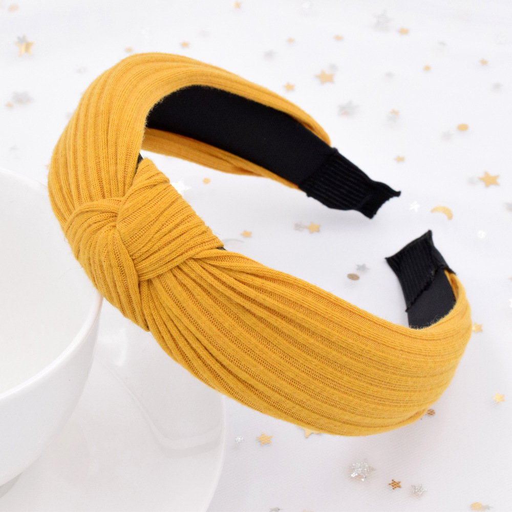 Wide-sided Knitted Striped Cross-knotted Headband Korean Fabric Simple Headband Wholesale display picture 2