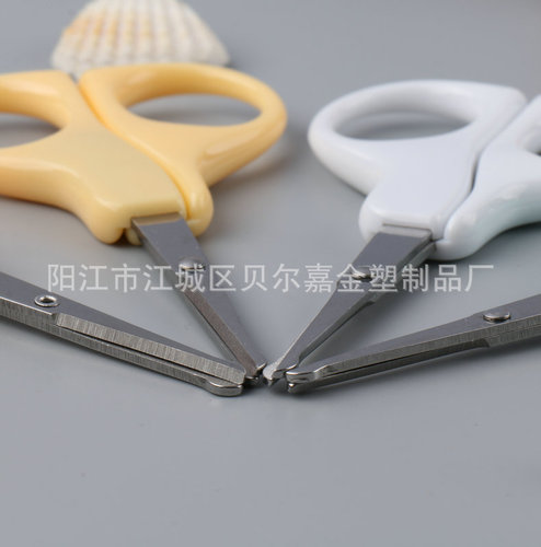 Plastic handle baby scissors with cute round heads, craft scissors for students, small scissors for DIY wholesale