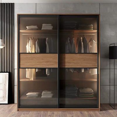Northern Europe Small apartment solid wood Sliding door wardrobe Simplicity modern bedroom Sliding door Sliding doors Storage Glass door overcoat