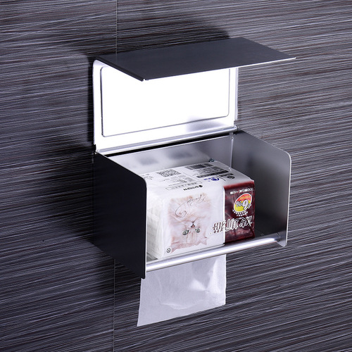 Space aluminum waterproof toilet paper holder without drilling black hand towel box tissue box bathroom wall-mounted tissue holder hotel engineering