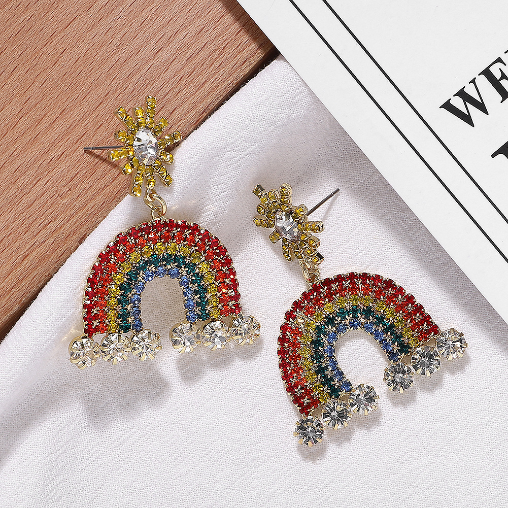 Earrings Alloy Diamond Small Rainbow Earrings Fashion Colorful Earrings Accessories display picture 9