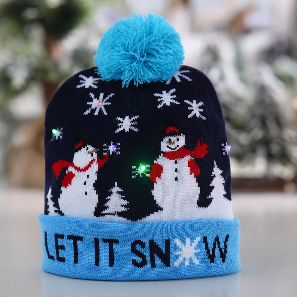 Kerstversiering gebreide muts met bal LED-lichtmuts Volwassen kindermuts_voghion.com