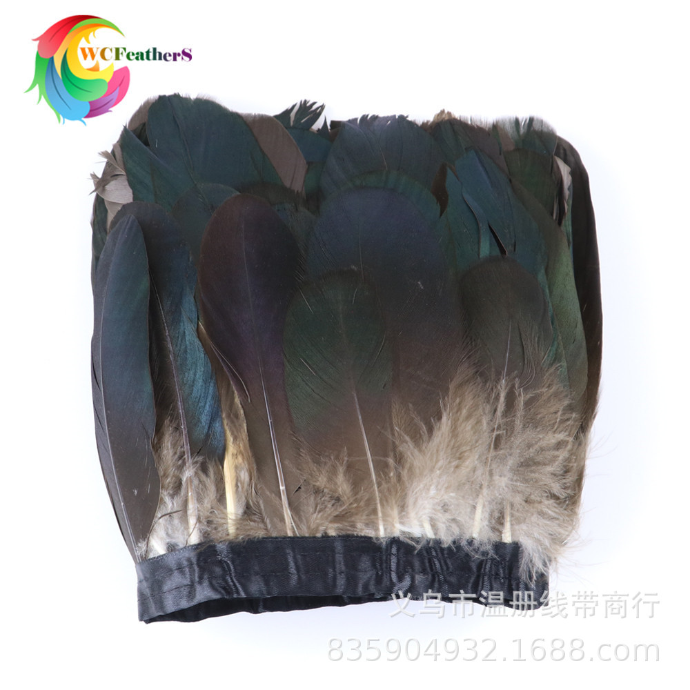 现货销售天然花纹孔雀毛花鸡毛不染色环保鸡毛礼服鞋帽装饰10米详情图7