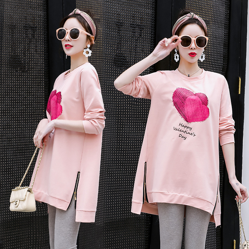 2019 spring and autumn new pattern maternity dress Korean Edition Easy Mid length version Versatile pregnant woman T-shirt Chao Ma jacket