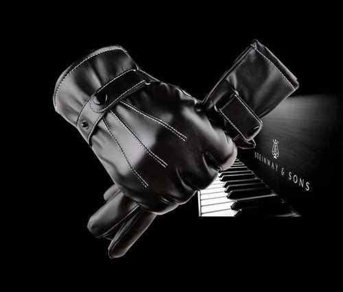 New Men's Velvet Thickened PU Warm Gloves Fashionable Three-String Winter Cycling Touch Screen Winter Gloves Outdoor