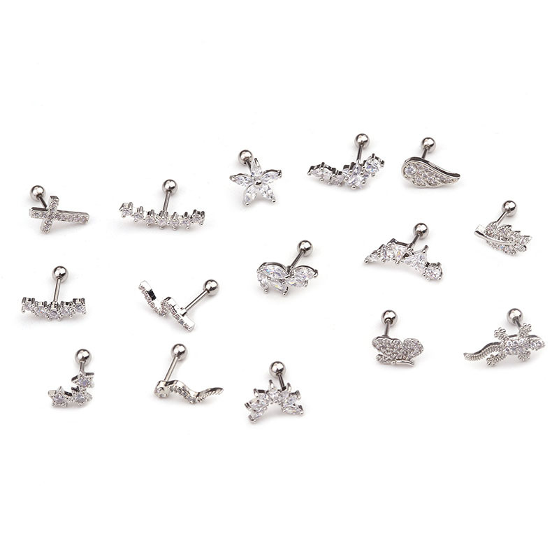 Personalidad Retro Zircon Gecko Pendientes De Tornillo De Cobre Oreja Hueso Uñas display picture 17