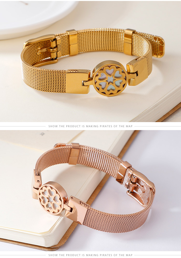 Anniversary, Business, Travel Occasion Japanese And Korean Style New Stainless Steel Electroplated Heart-connected Mesh Strap Bracelet Three Colors Optional For Girlfriend
