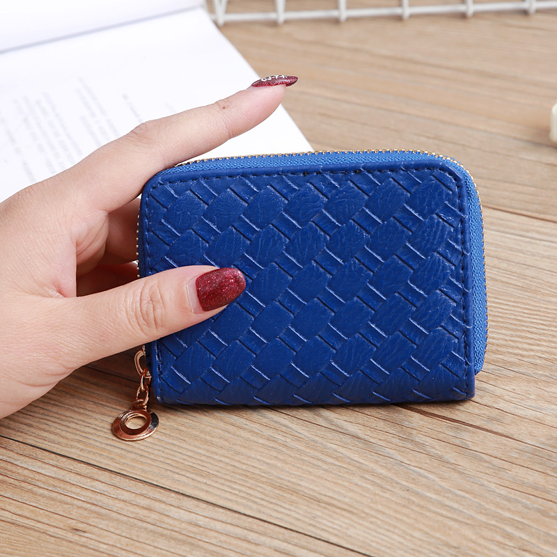 48g Weight Zipper Closure Type Pu Leather Material Solid Color Pattern Unisex Gender Grey, Rose Red, Purple, Blue, Gold, Silver, Black Color Nihaojewelry Wholesale Accessories Korean Woven Pattern Multi-position Card Bag 10