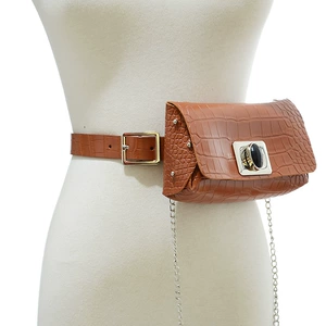 Women's Fashion Crocodile Pattern Waist Bag with Metal Buckle, 2-4cm Width, OPP Package