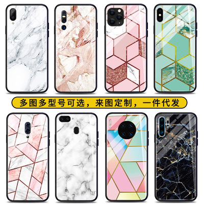 Retro Apple 11 Glass shell customization XSM white square apply iphone11Pro Marble Mobile phone shell