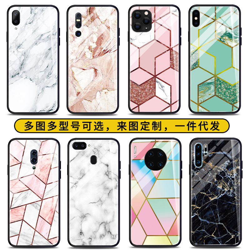Retro Apple 11 Glass shell customization XSM white square apply iphone11Pro Marble Mobile phone shell
