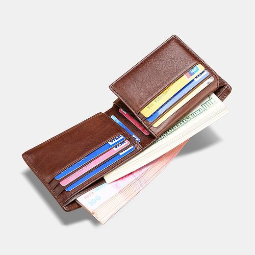 Amazon RFID men's short wallet ultra-thin student wallet genuine leather young men's bag horizontal coin purse