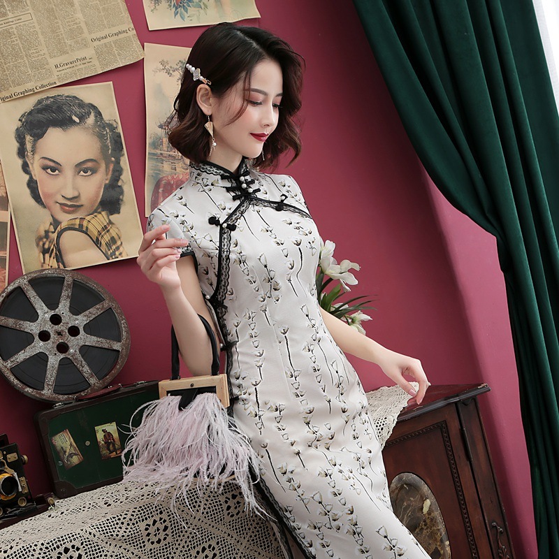 Long cheongsam women Chinese Dress dignified retro cheongsam dress