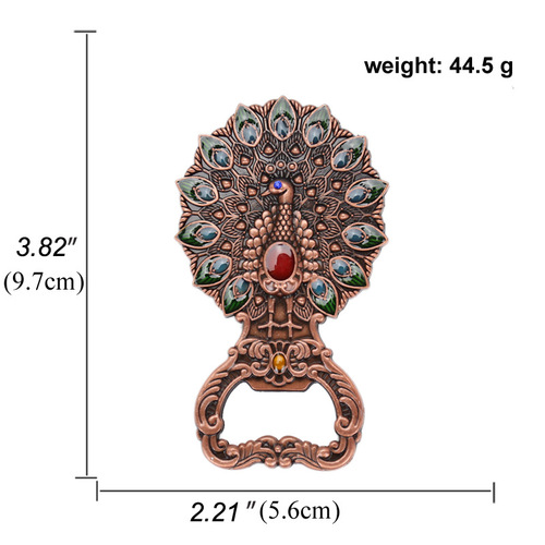 Factory Direct Selling Travel Gift Multi-Function Beer Opener Creative Retro Alloy Peacock Bottle Opener