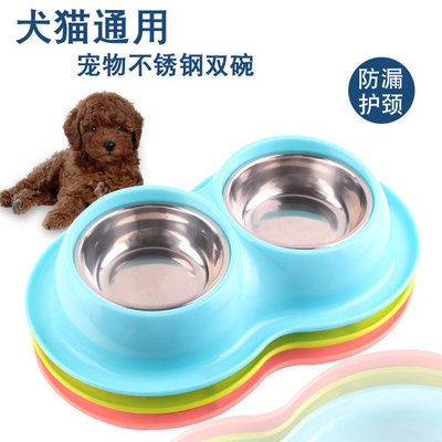 宠物狗碗双碗狗不锈钢碗泰迪防漏防蚁虫吃饭猫食盆防滑碗狗狗食具